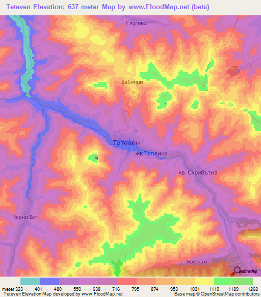 Teteven,Bulgaria Elevation Map
