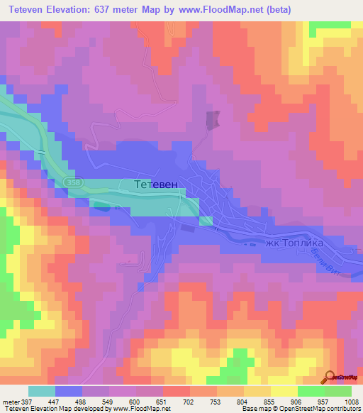 Teteven,Bulgaria Elevation Map