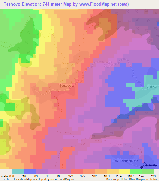 Teshovo,Bulgaria Elevation Map