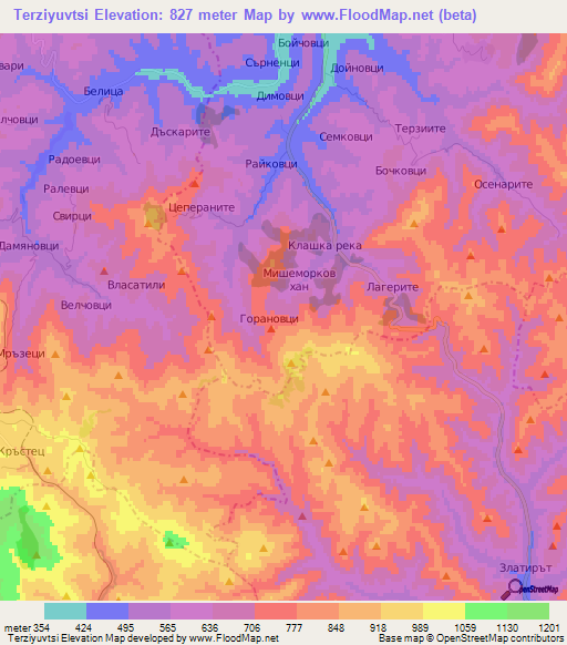 Terziyuvtsi,Bulgaria Elevation Map
