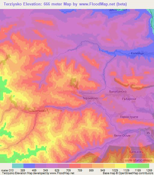 Terziysko,Bulgaria Elevation Map