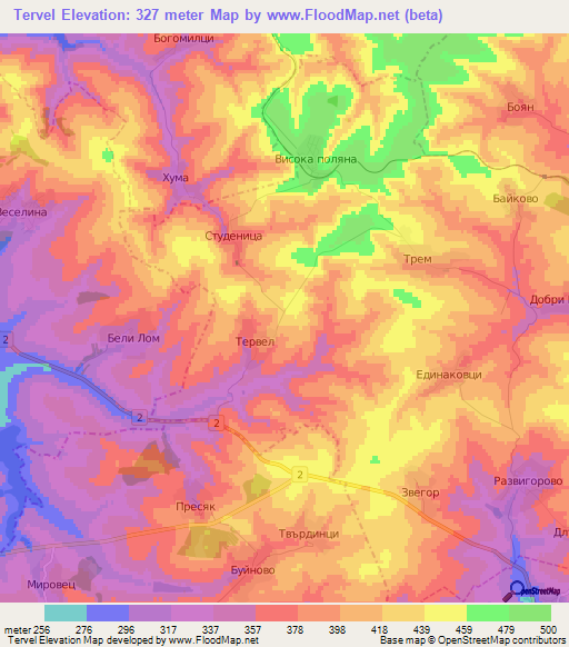 Tervel,Bulgaria Elevation Map