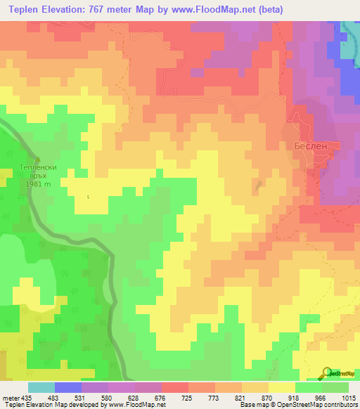 Teplen,Bulgaria Elevation Map