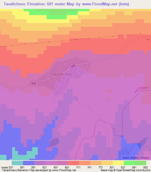 Tavalichevo,Bulgaria Elevation Map
