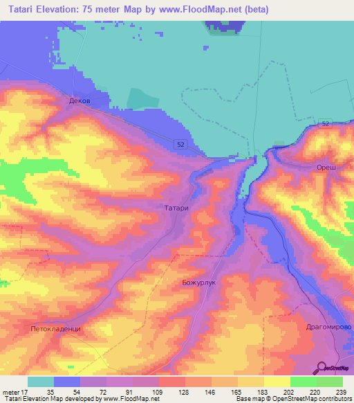 Tatari,Bulgaria Elevation Map