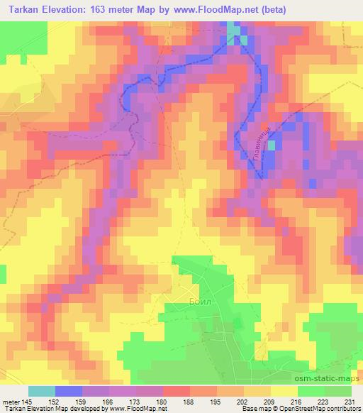 Tarkan,Bulgaria Elevation Map