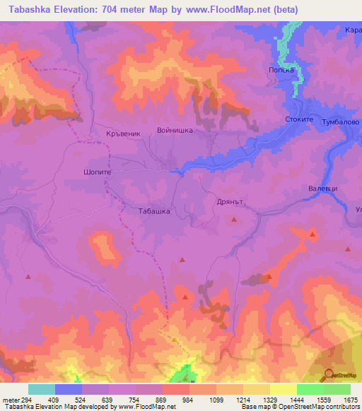 Tabashka,Bulgaria Elevation Map