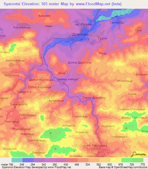 Syarovtsi,Bulgaria Elevation Map
