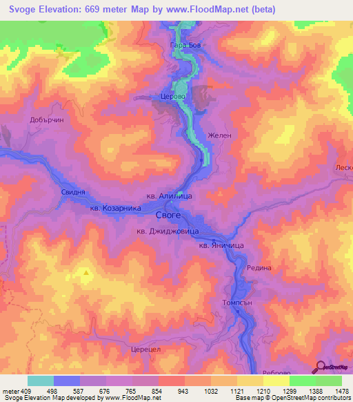 Svoge,Bulgaria Elevation Map