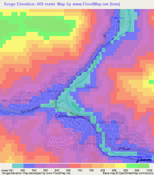 Svoge,Bulgaria Elevation Map