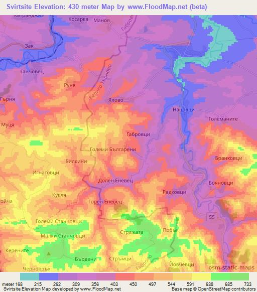 Svirtsite,Bulgaria Elevation Map