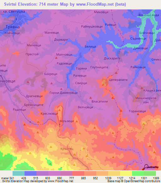 Svirtsi,Bulgaria Elevation Map