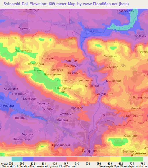Svinarski Dol,Bulgaria Elevation Map