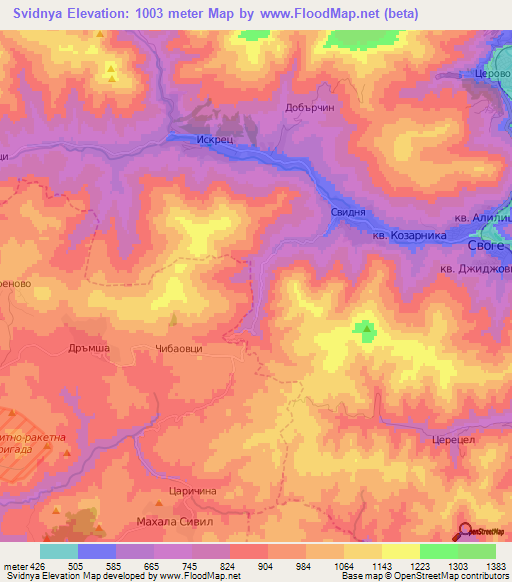 Svidnya,Bulgaria Elevation Map