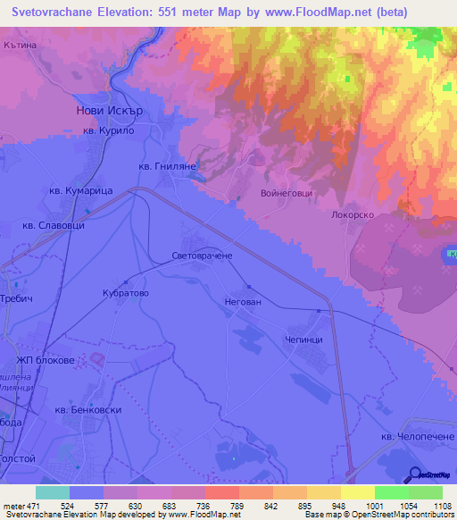 Svetovrachane,Bulgaria Elevation Map