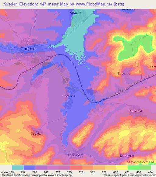 Svetlen,Bulgaria Elevation Map