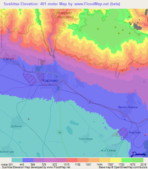 Sushitsa,Bulgaria Elevation Map