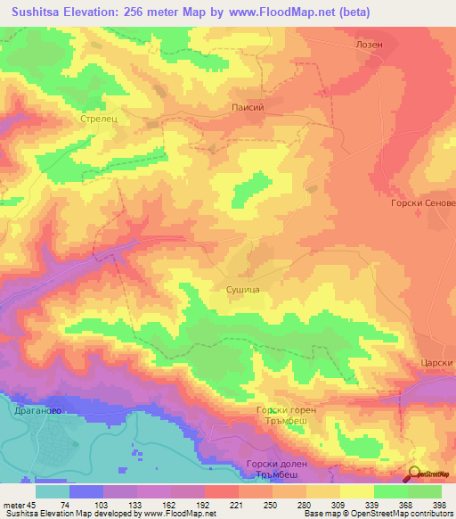 Sushitsa,Bulgaria Elevation Map