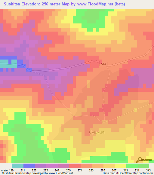 Sushitsa,Bulgaria Elevation Map