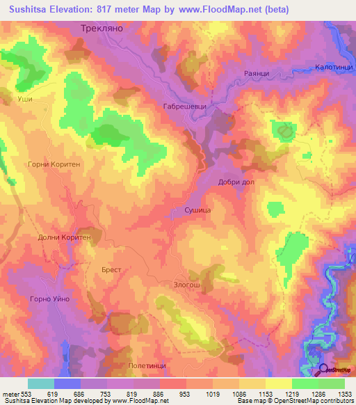Sushitsa,Bulgaria Elevation Map