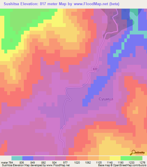 Sushitsa,Bulgaria Elevation Map