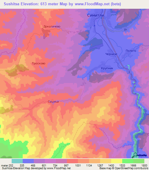 Sushitsa,Bulgaria Elevation Map