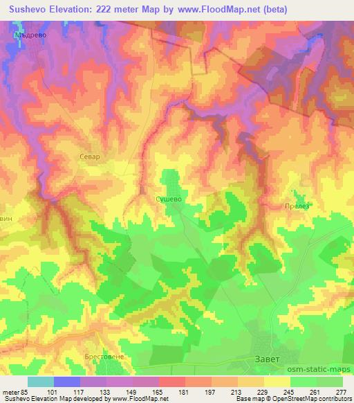 Sushevo,Bulgaria Elevation Map