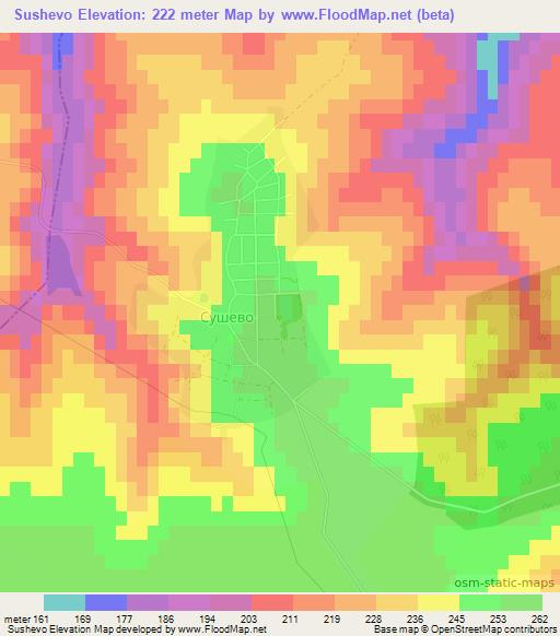 Sushevo,Bulgaria Elevation Map