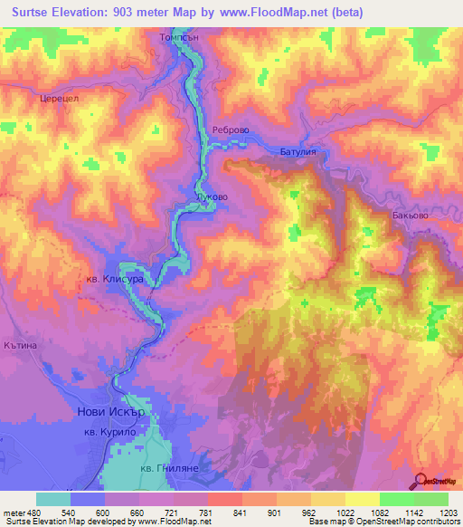 Surtse,Bulgaria Elevation Map