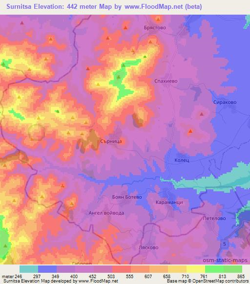 Surnitsa,Bulgaria Elevation Map