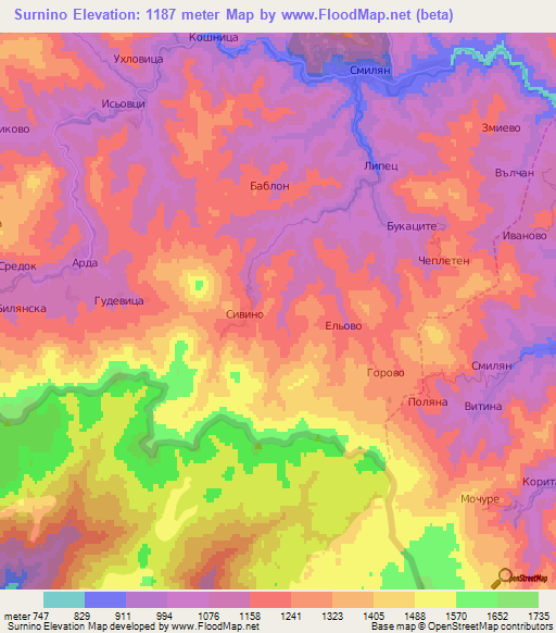 Surnino,Bulgaria Elevation Map