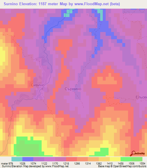 Surnino,Bulgaria Elevation Map