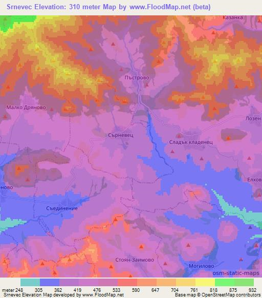 Srnevec,Bulgaria Elevation Map