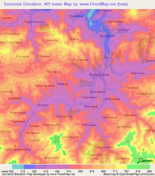 Surnentsi,Bulgaria Elevation Map