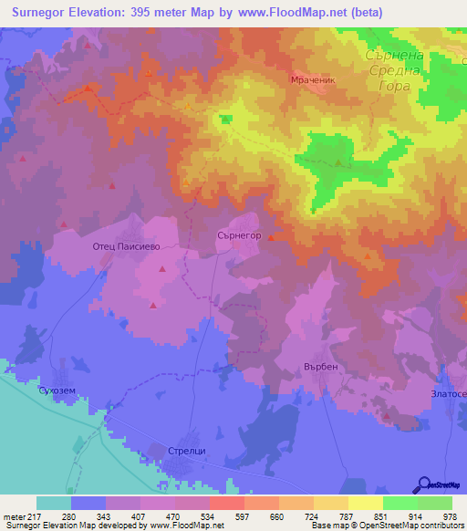Surnegor,Bulgaria Elevation Map