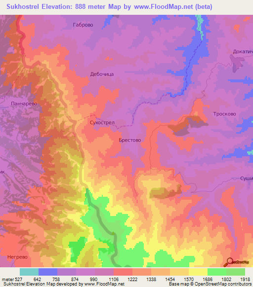 Sukhostrel,Bulgaria Elevation Map
