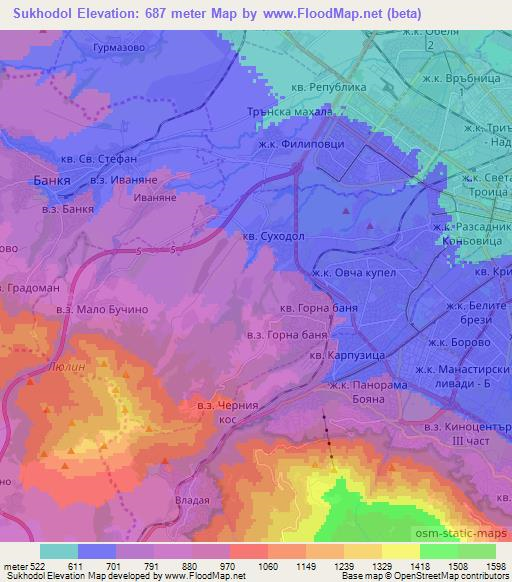 Sukhodol,Bulgaria Elevation Map