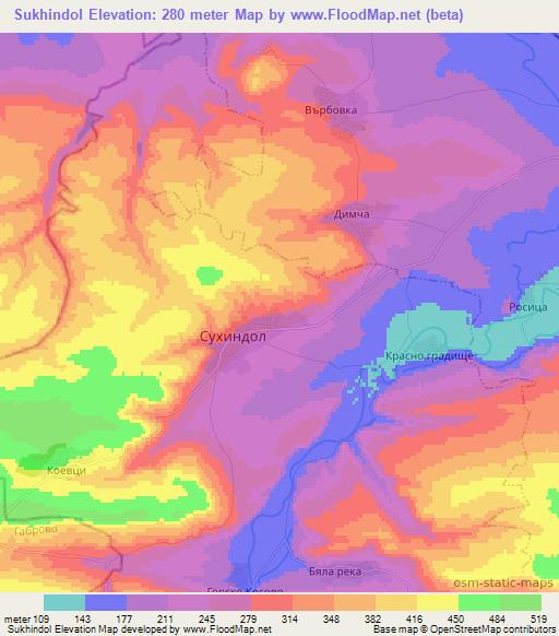 Sukhindol,Bulgaria Elevation Map