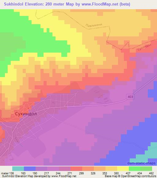 Sukhindol,Bulgaria Elevation Map