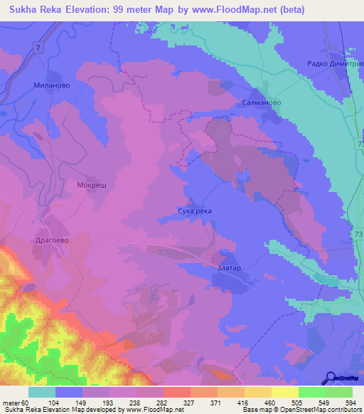 Sukha Reka,Bulgaria Elevation Map
