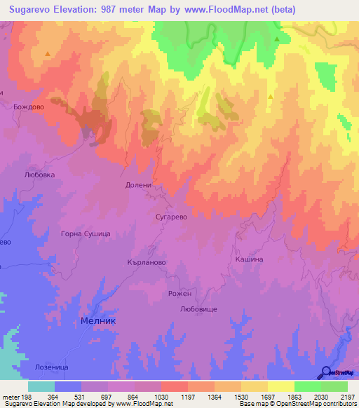 Sugarevo,Bulgaria Elevation Map