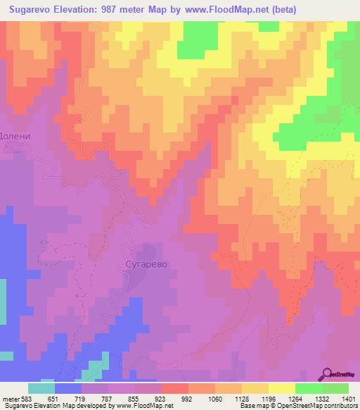 Sugarevo,Bulgaria Elevation Map
