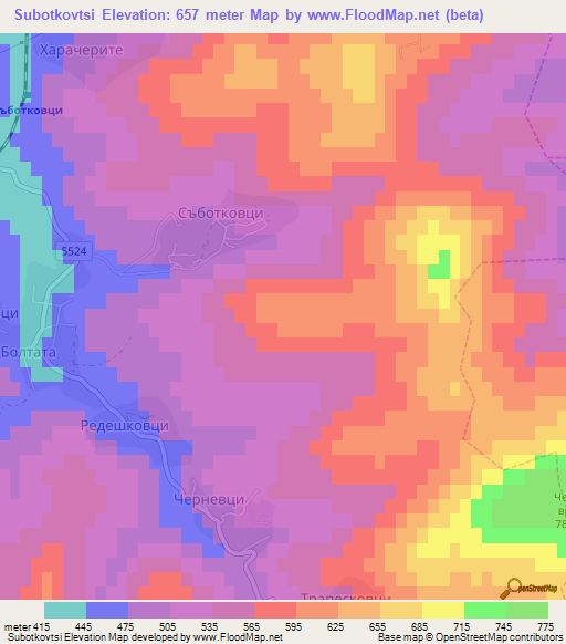 Subotkovtsi,Bulgaria Elevation Map