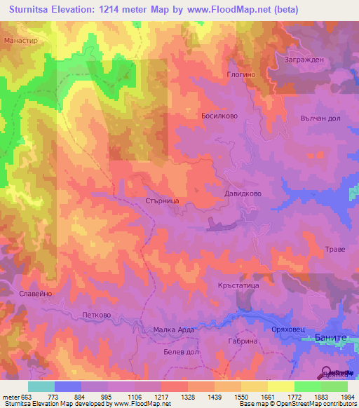Sturnitsa,Bulgaria Elevation Map