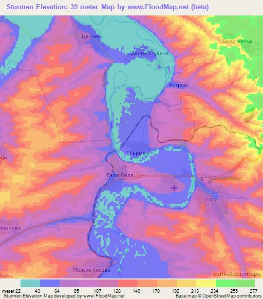 Sturmen,Bulgaria Elevation Map