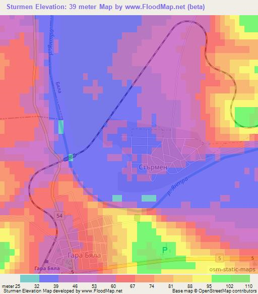 Sturmen,Bulgaria Elevation Map