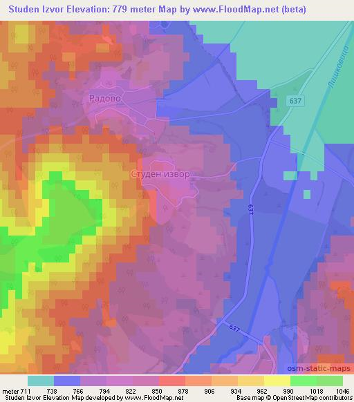 Studen Izvor,Bulgaria Elevation Map