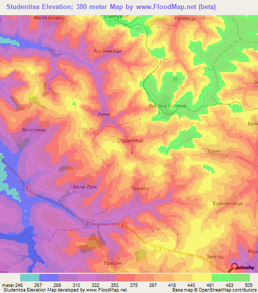 Studenitsa,Bulgaria Elevation Map