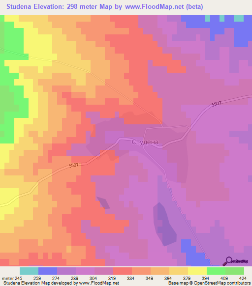 Studena,Bulgaria Elevation Map
