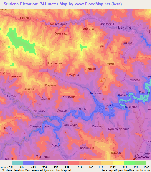 Studena,Bulgaria Elevation Map